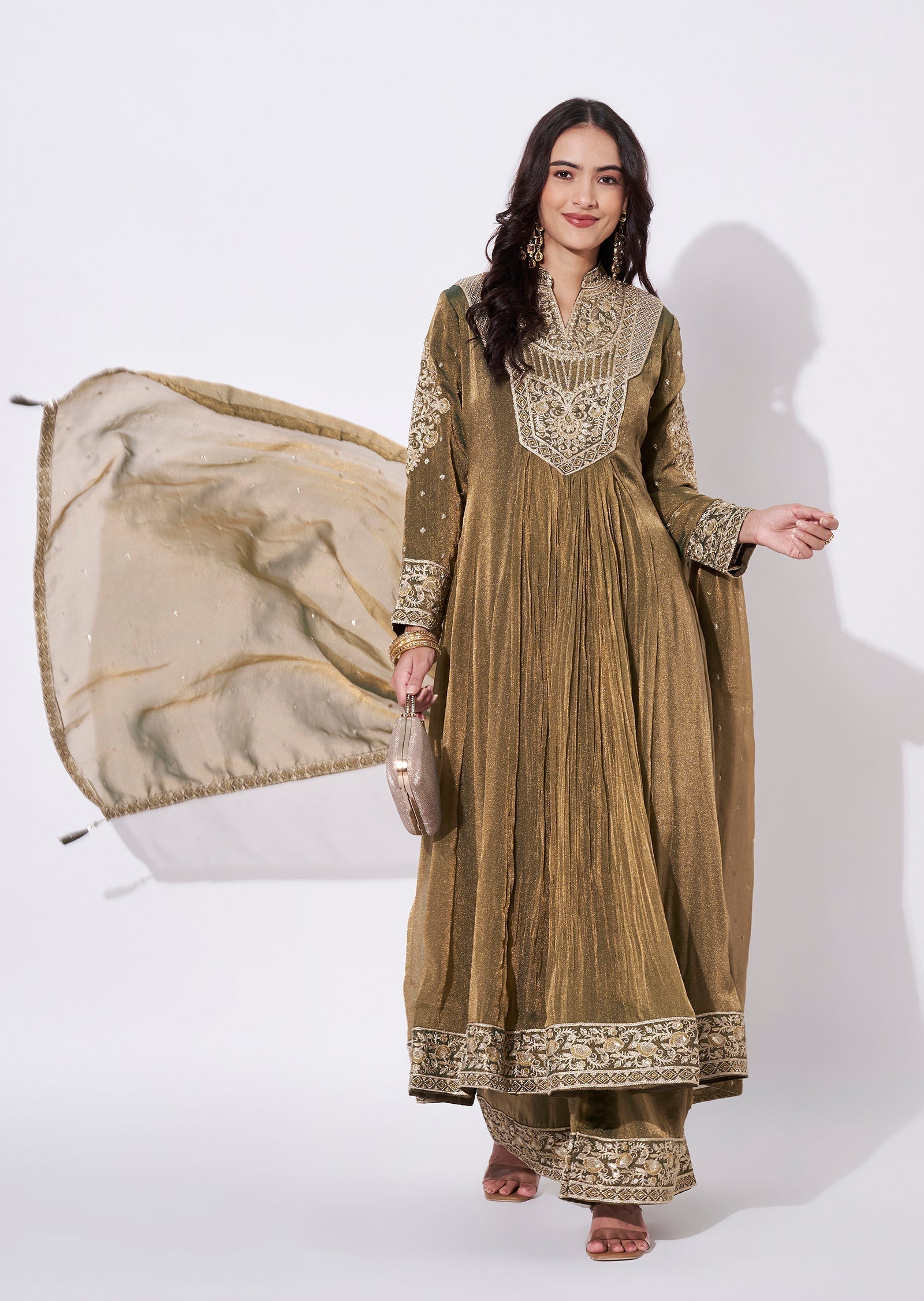 Mehndi Green Tissue Anarkali Suit