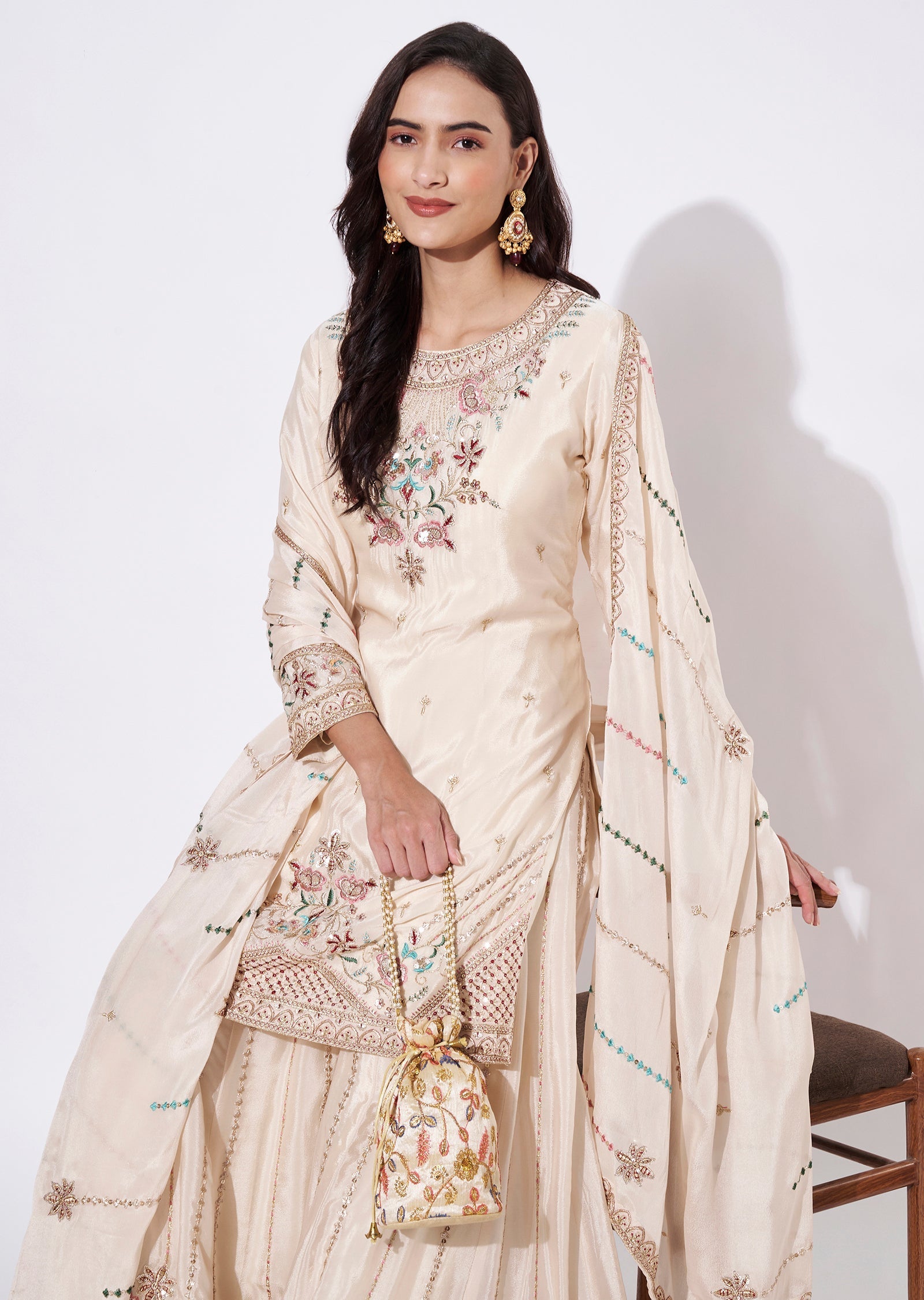 Off White Silk Sharara Set