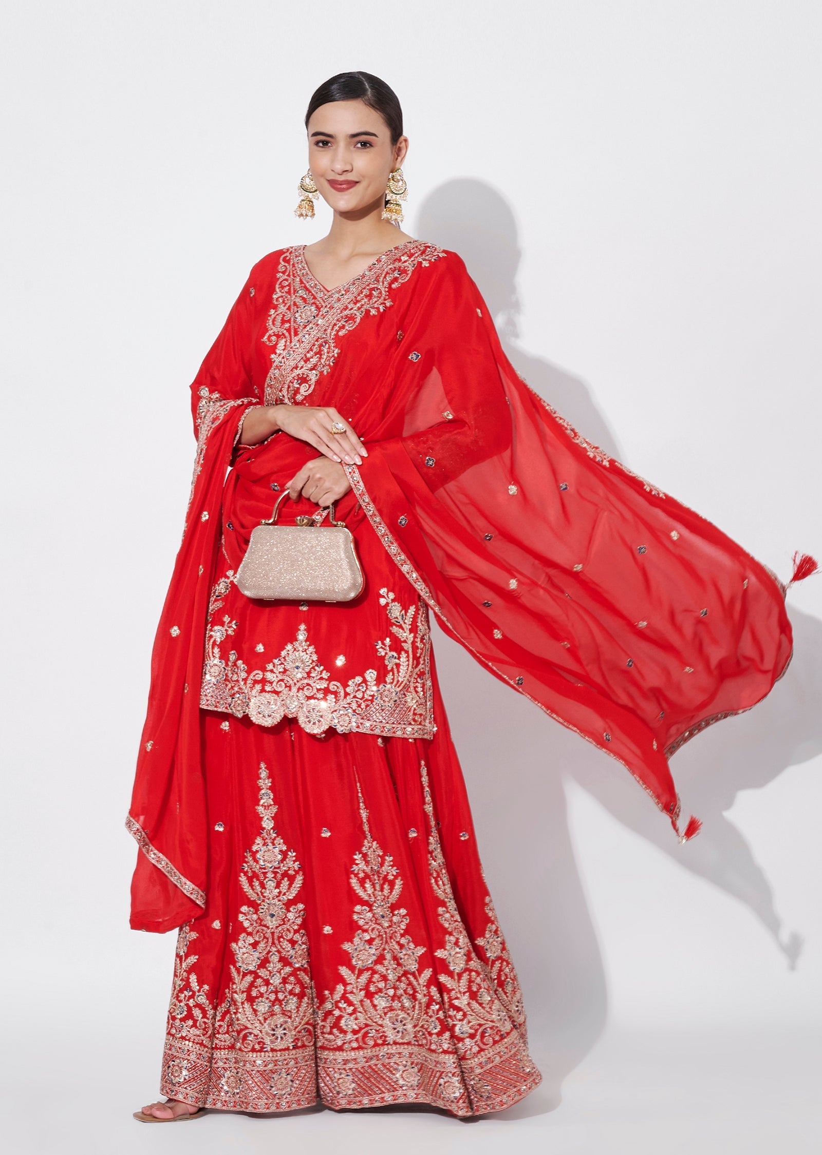 Red Chinnon Sharara Set