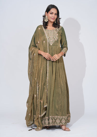 Mehndi Green Tissue Anarkali