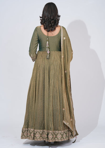 Mehndi Green Tissue Anarkali