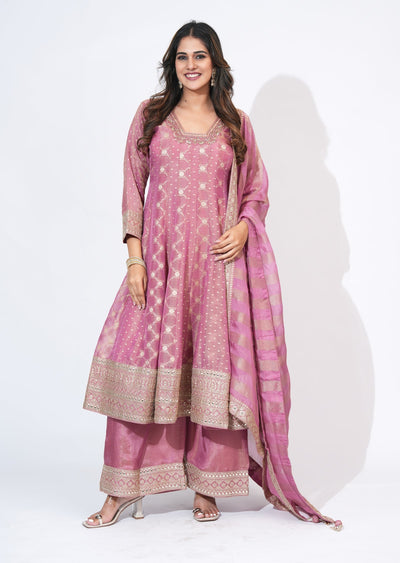 Pink Tissue Anarkali Set