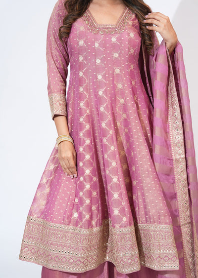 Pink Tissue Anarkali Set