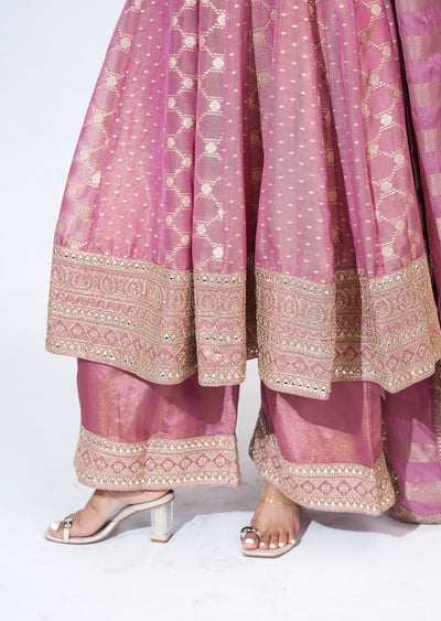 Pink Tissue Anarkali Set