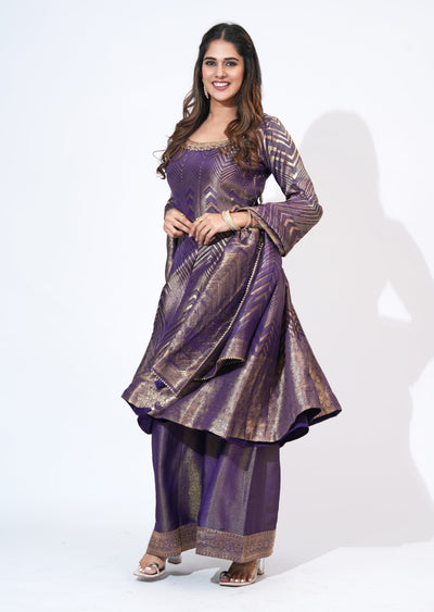 Purple Tissue Anarkali Set