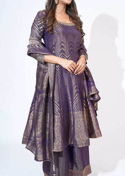 Purple Tissue Anarkali Set