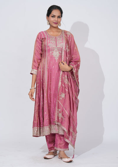 Pink Tissue Anarkali Suit