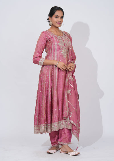 Pink Tissue Anarkali Suit