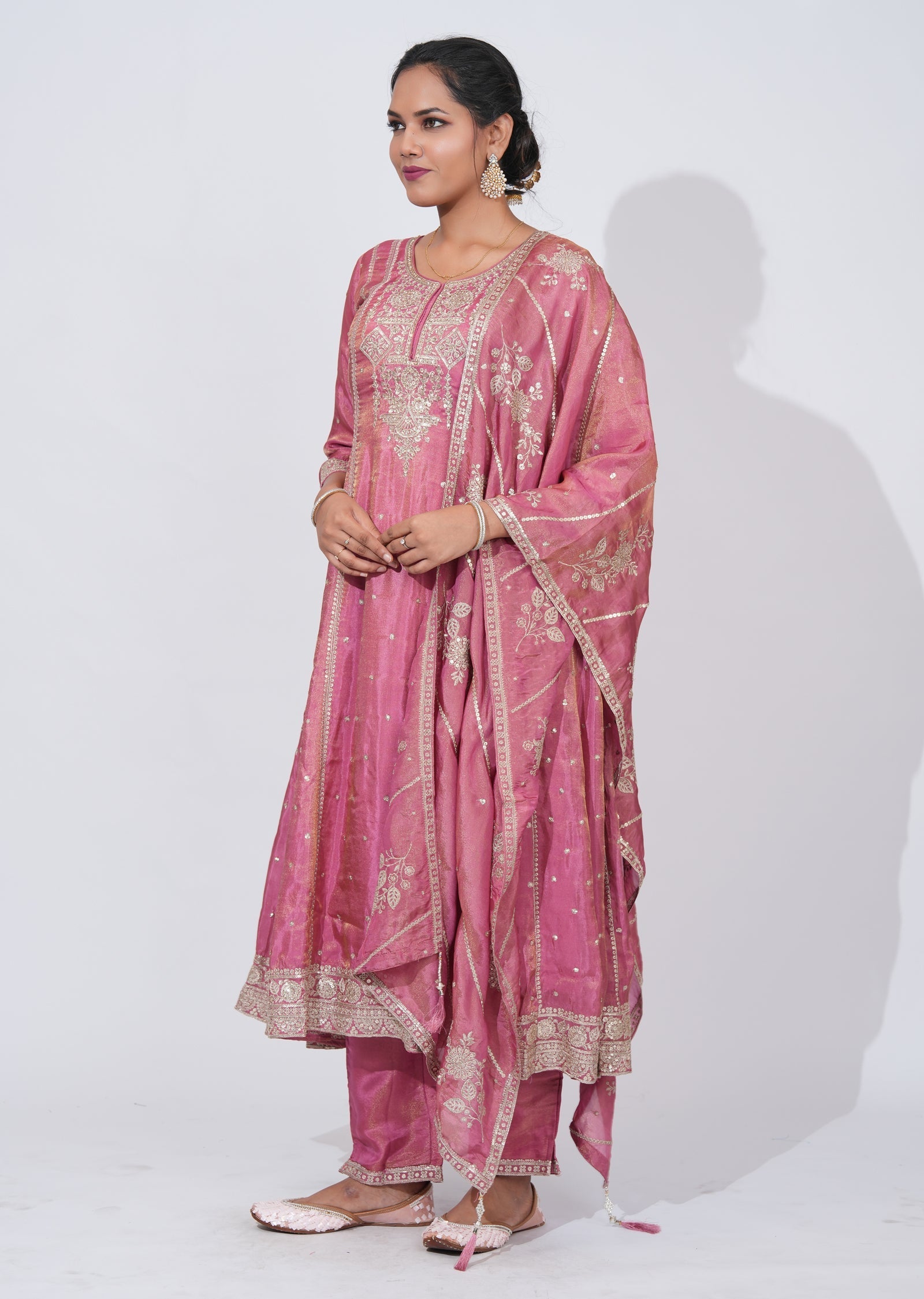 Pink Tissue Anarkali Suit