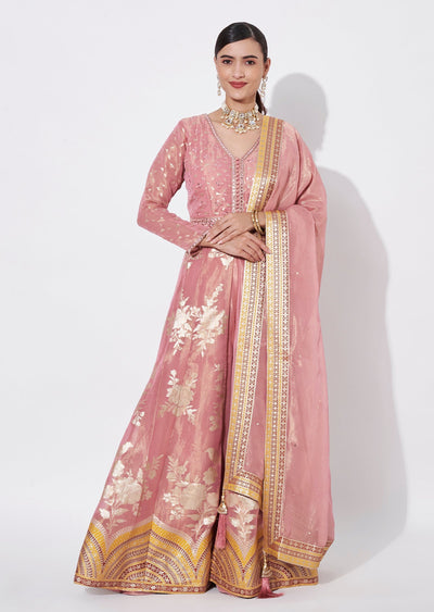 Onion Pink Tissue Anarkali Suit