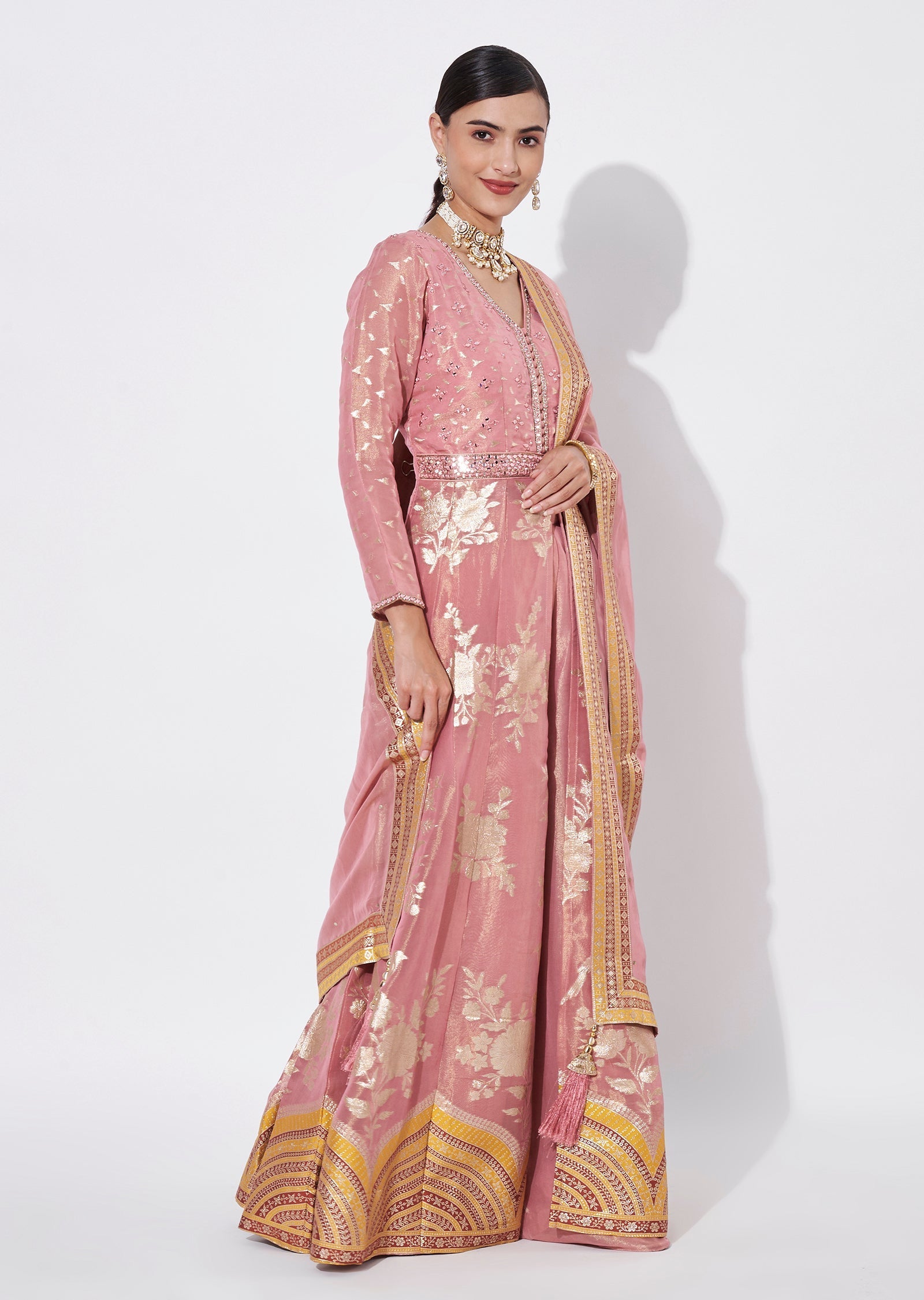 Onion Pink Tissue Anarkali Suit