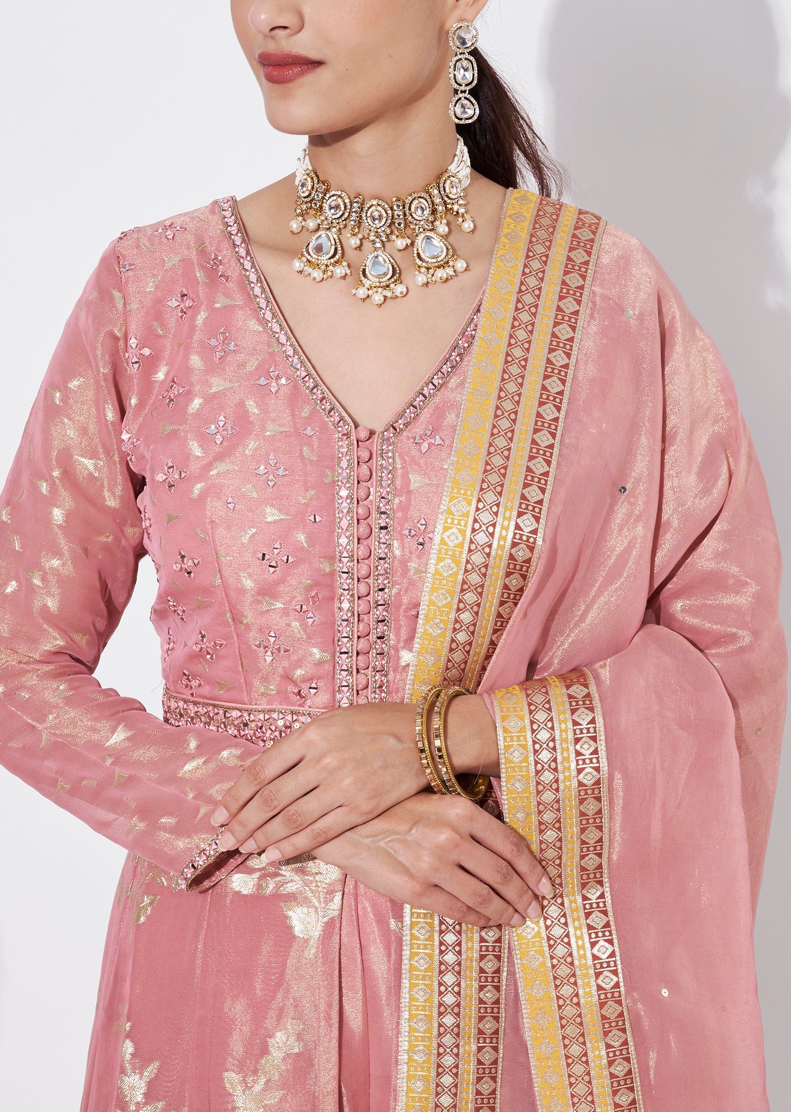 Onion Pink Tissue Anarkali Suit