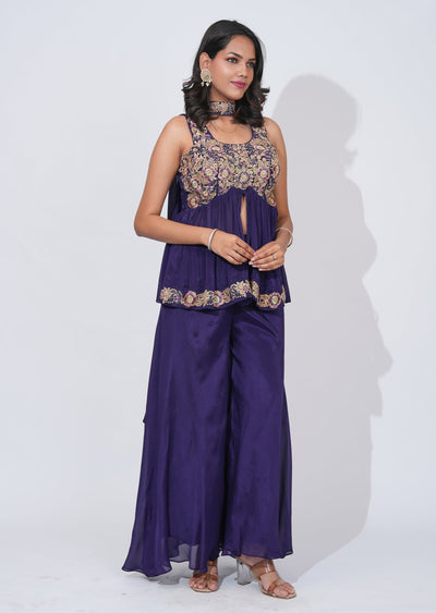 Purple Tissue Sharara Set
