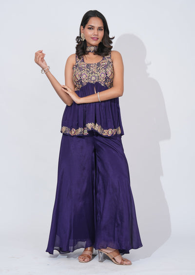 Purple Tissue Sharara Set