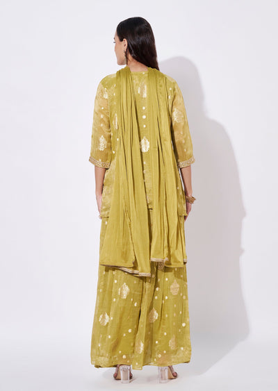 Green Tissue Sharara Set