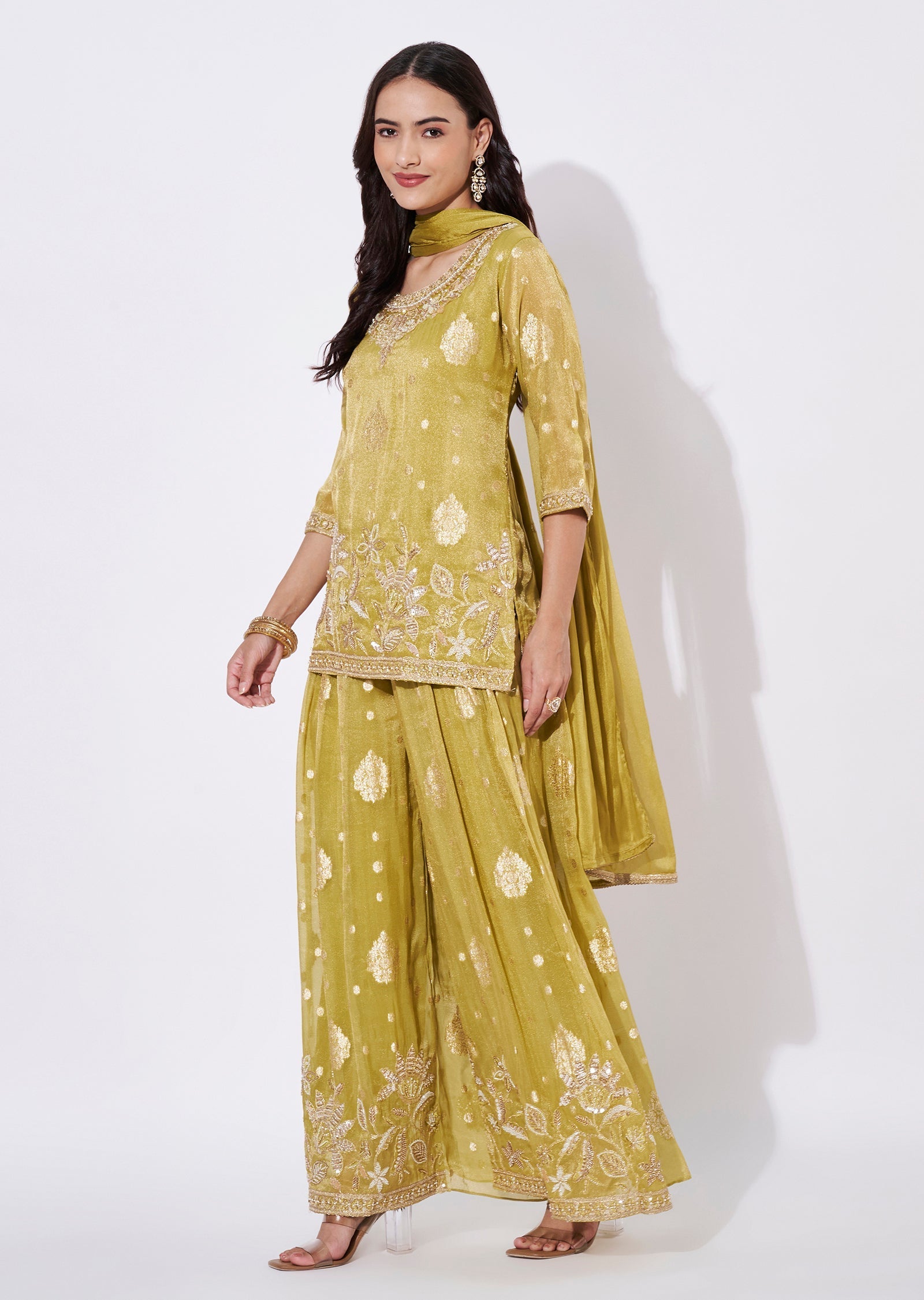 Green Tissue Sharara Set