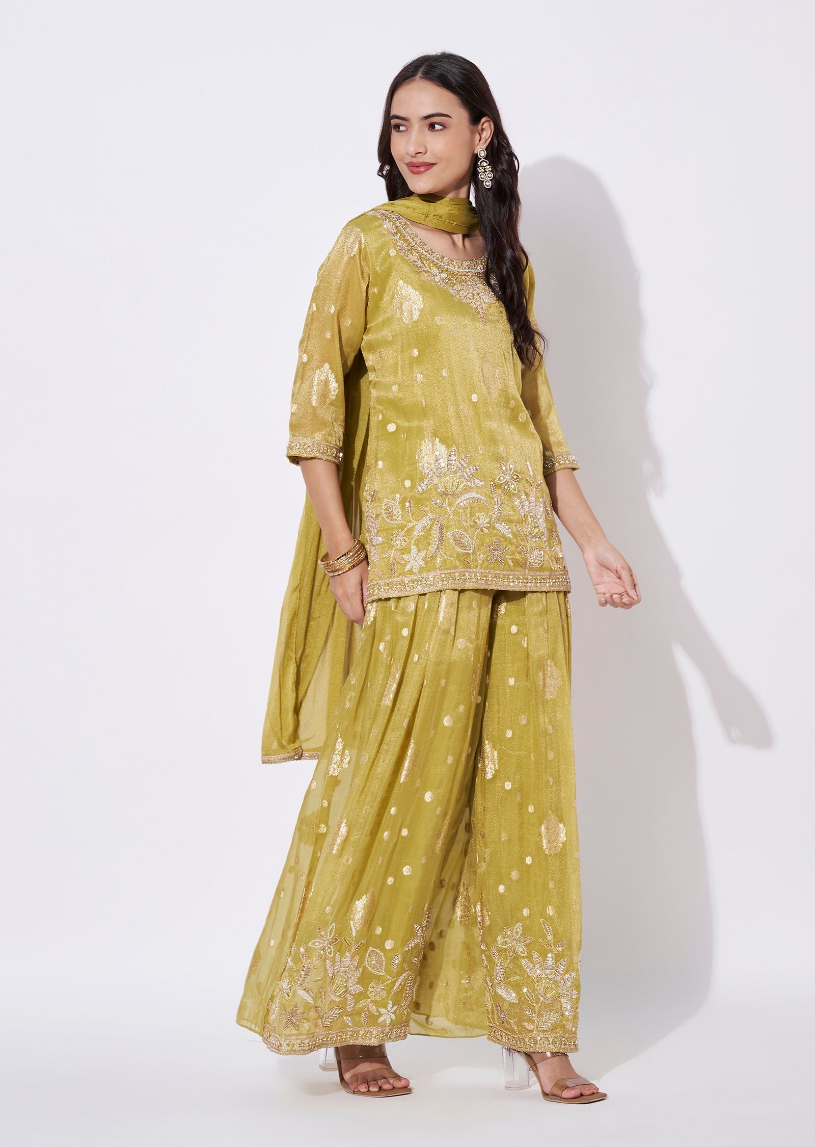 Green Tissue Sharara Set
