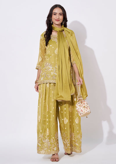 Green Tissue Sharara Set