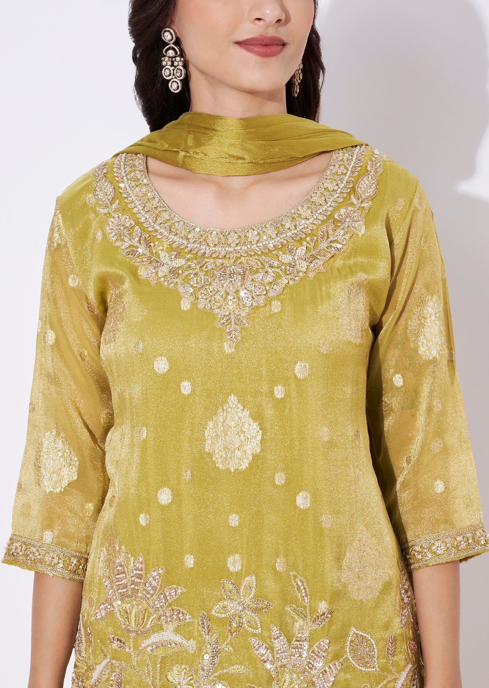 Green Tissue Sharara Set
