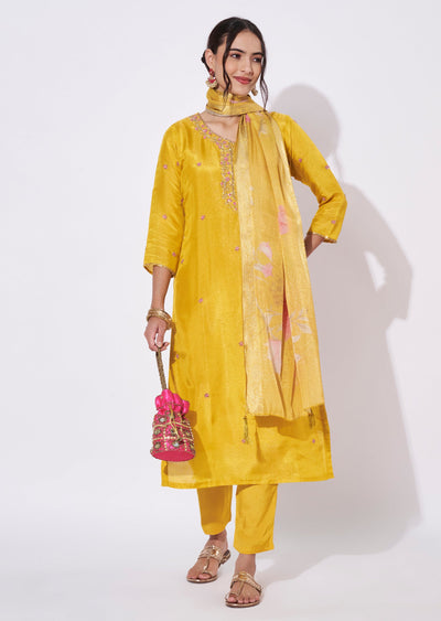 Yellow Tissue Straight Cut Suit