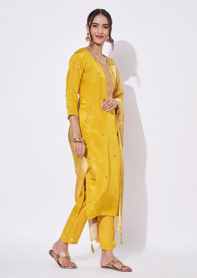 Yellow Tissue Straight Cut Suit