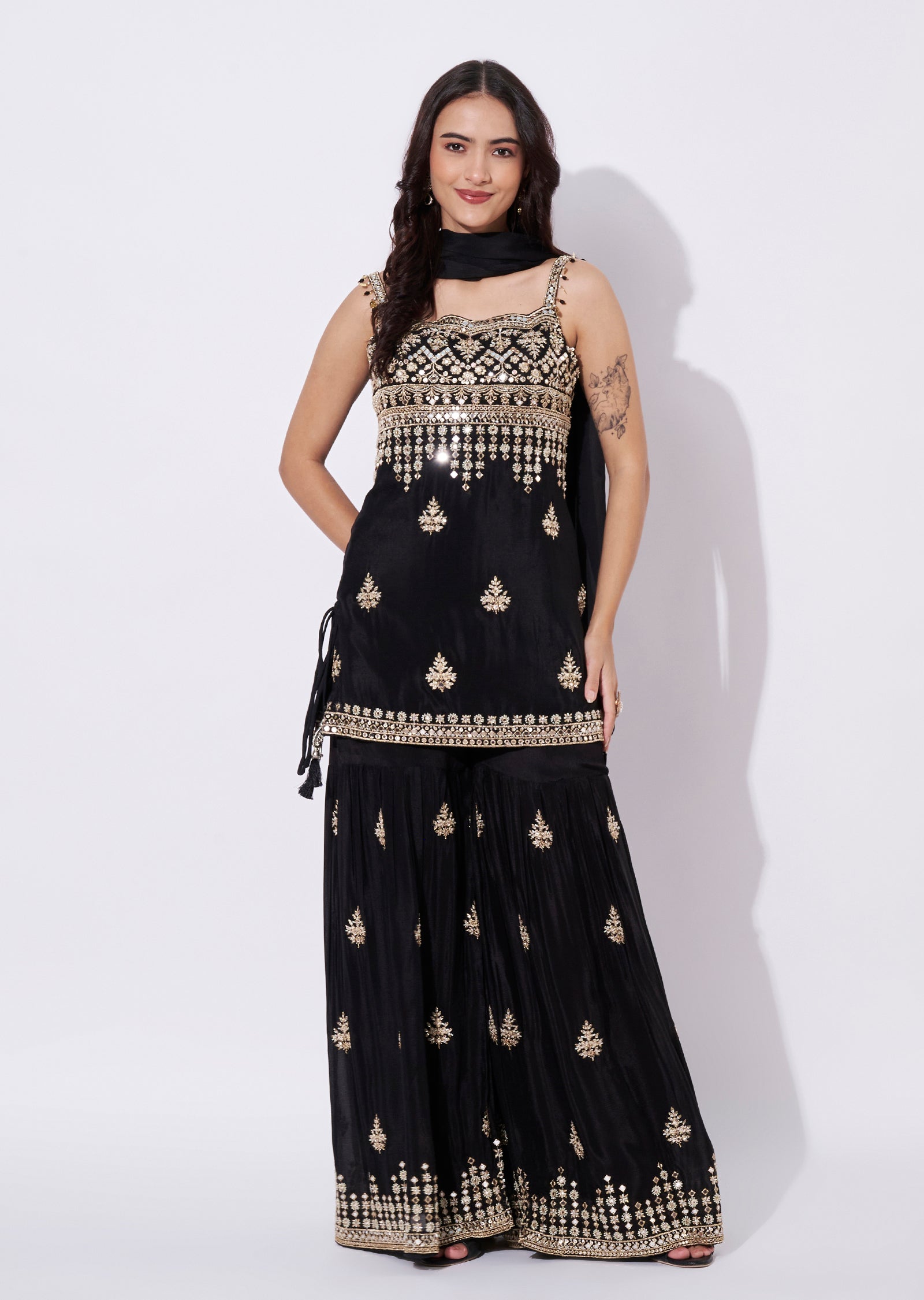 Black Chinnon Sharara Set
