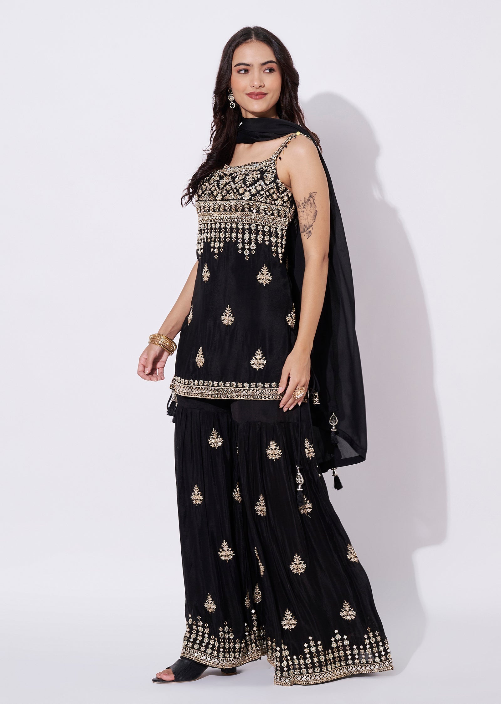 Black Chinnon Sharara Set