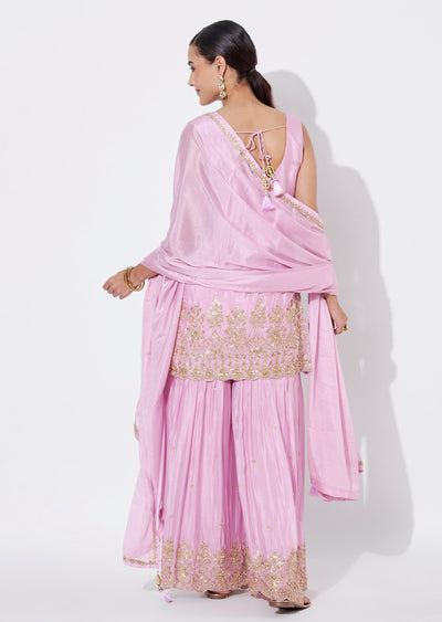 Pink Chinnon Sharara Set