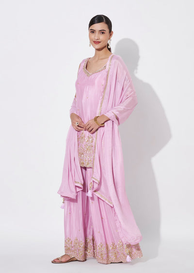 Pink Chinnon Sharara Set