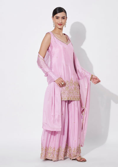 Pink Chinnon Sharara Set