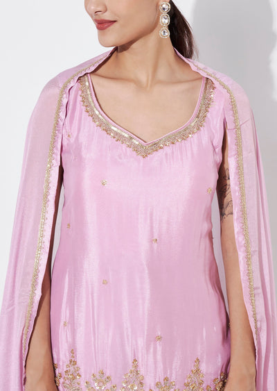 Pink Chinnon Sharara Set