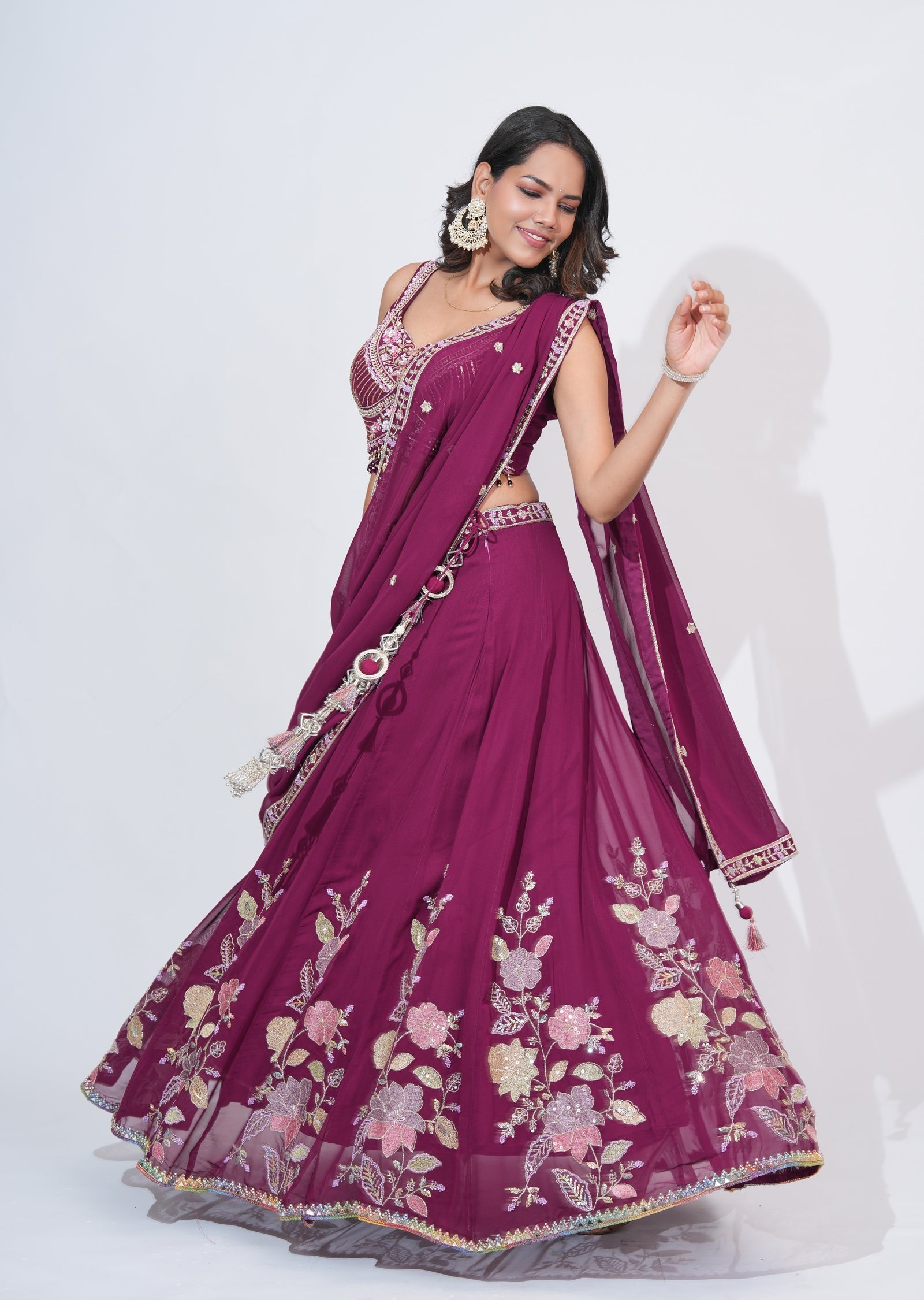 Wine Georgette Lehenga Set
