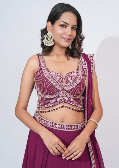 Wine Georgette Lehenga Set