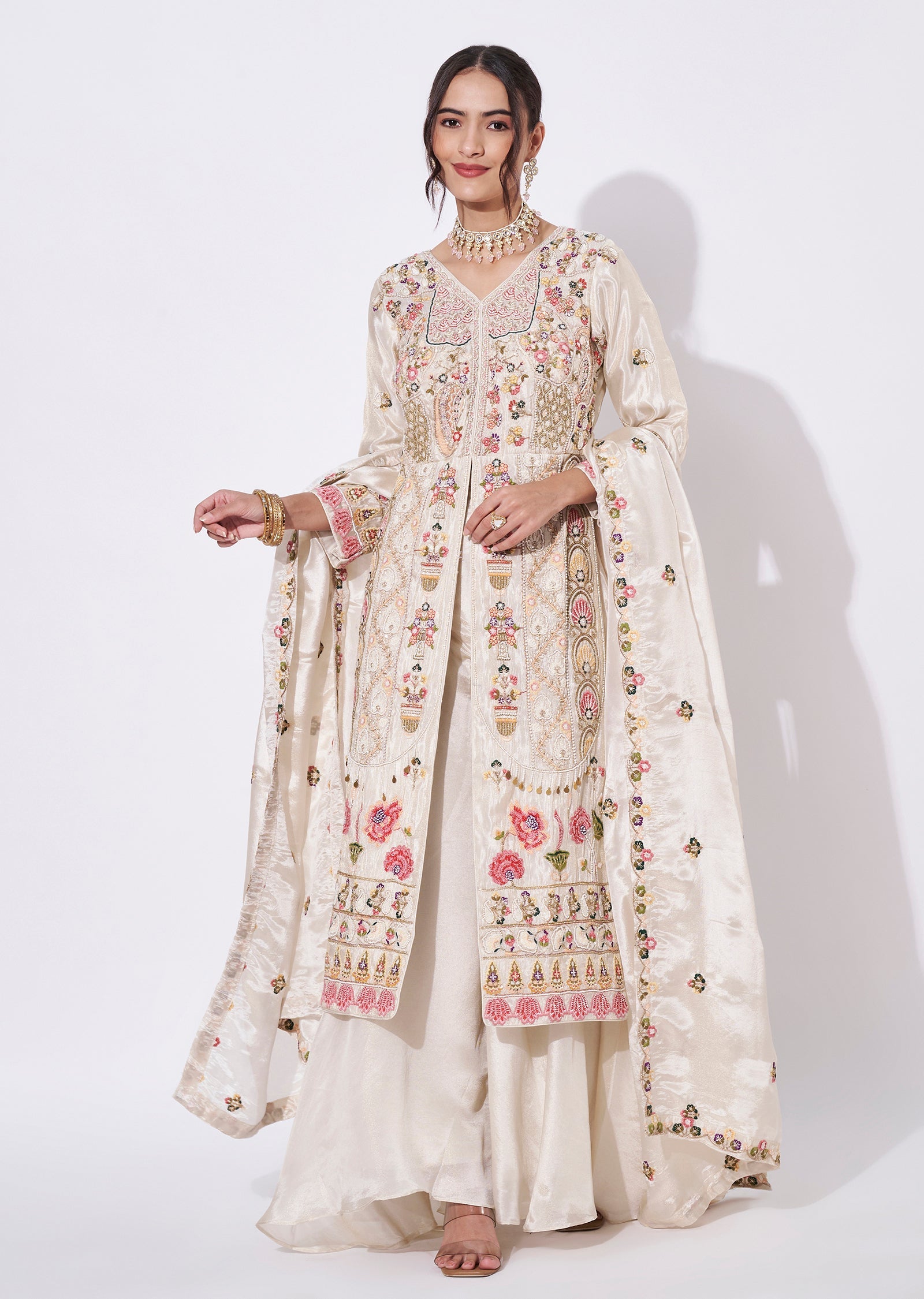 Cream Tissue Anarkali Suit