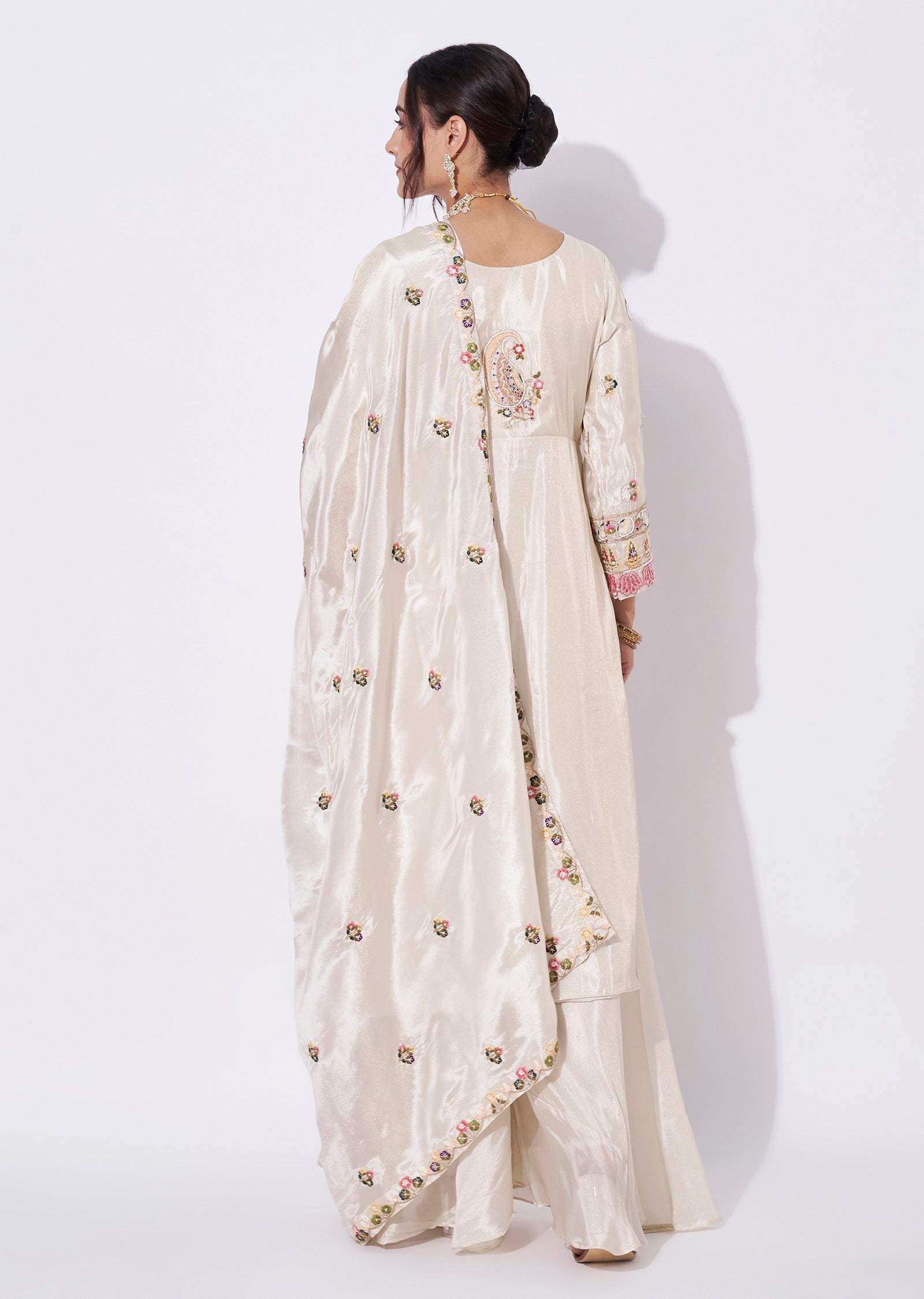 Cream Tissue Anarkali Suit