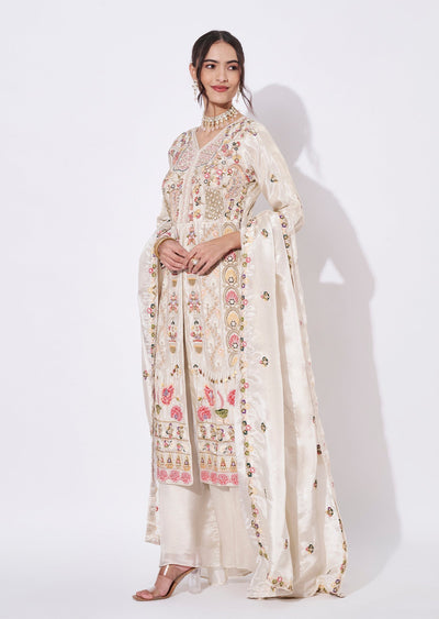 Cream Tissue Anarkali Suit