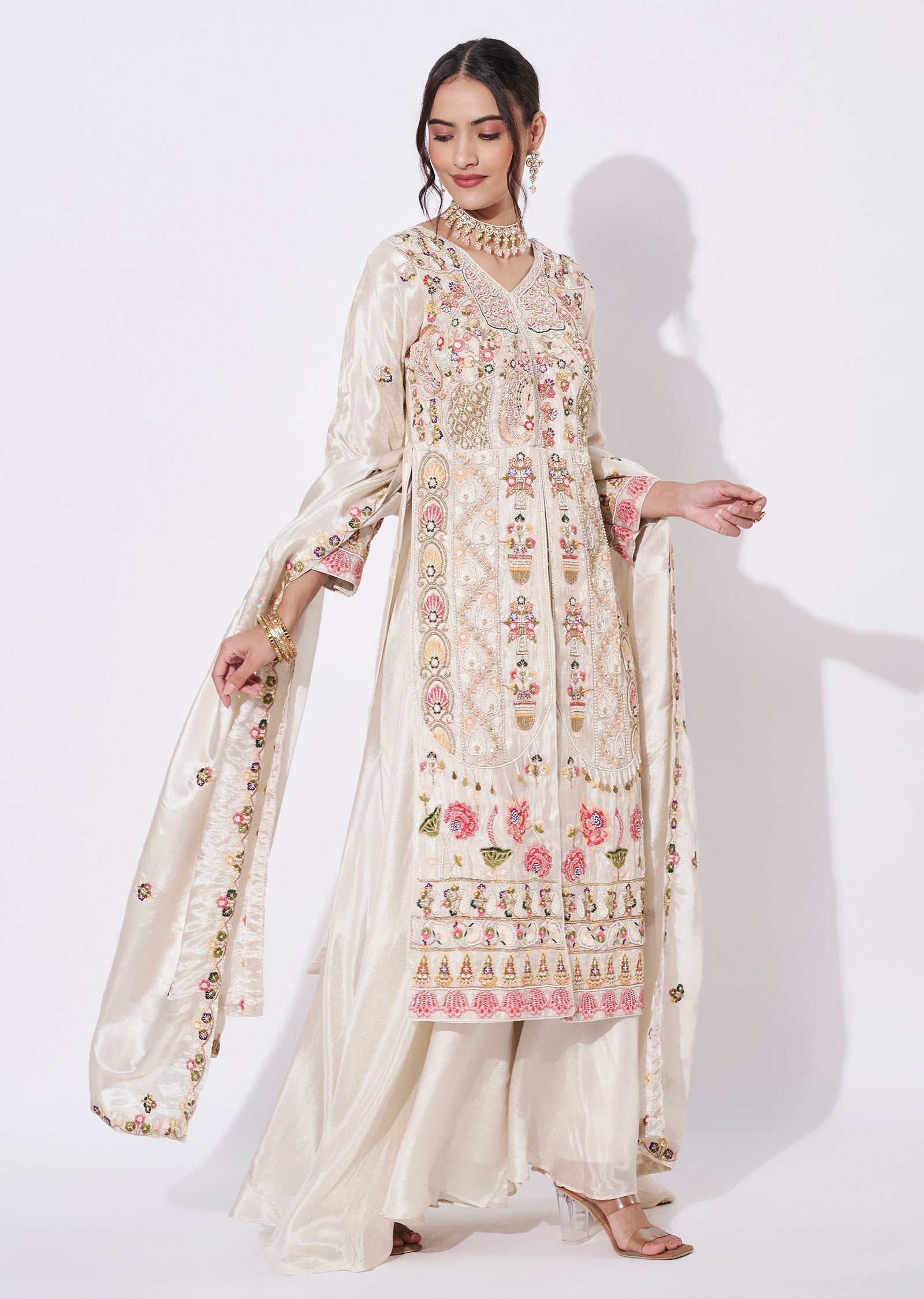 Cream Tissue Anarkali Suit