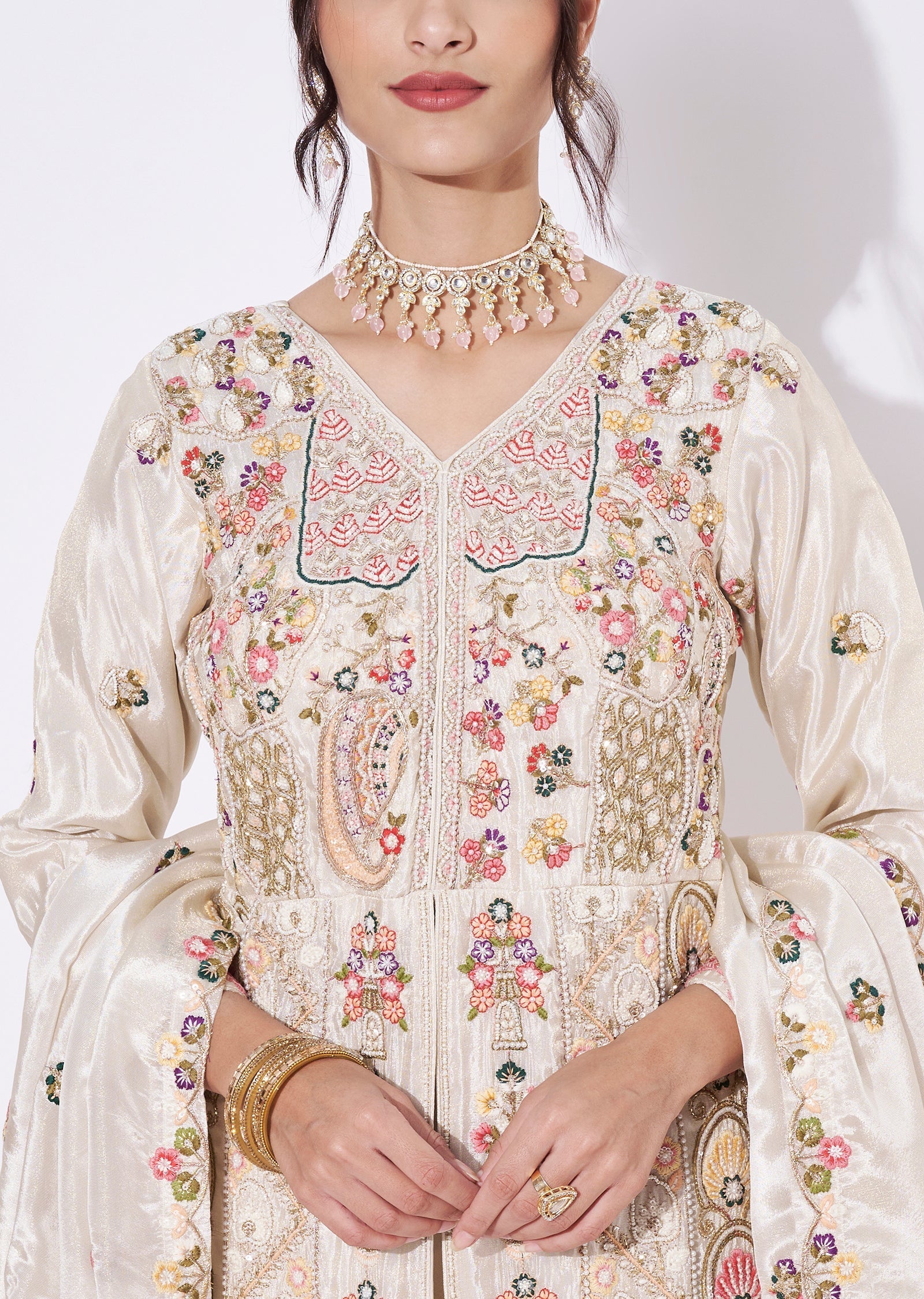 Cream Tissue Anarkali Suit