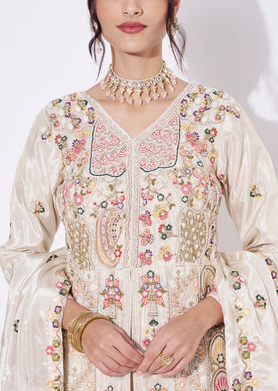 Cream Tissue Anarkali Suit
