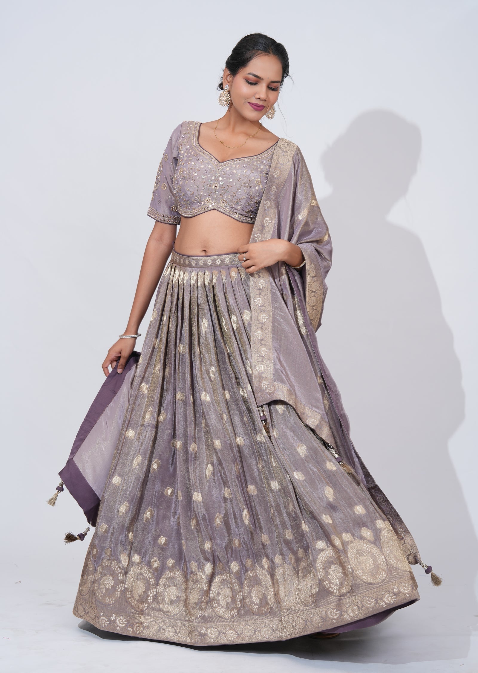 Mauve Tissue Lehenga Set