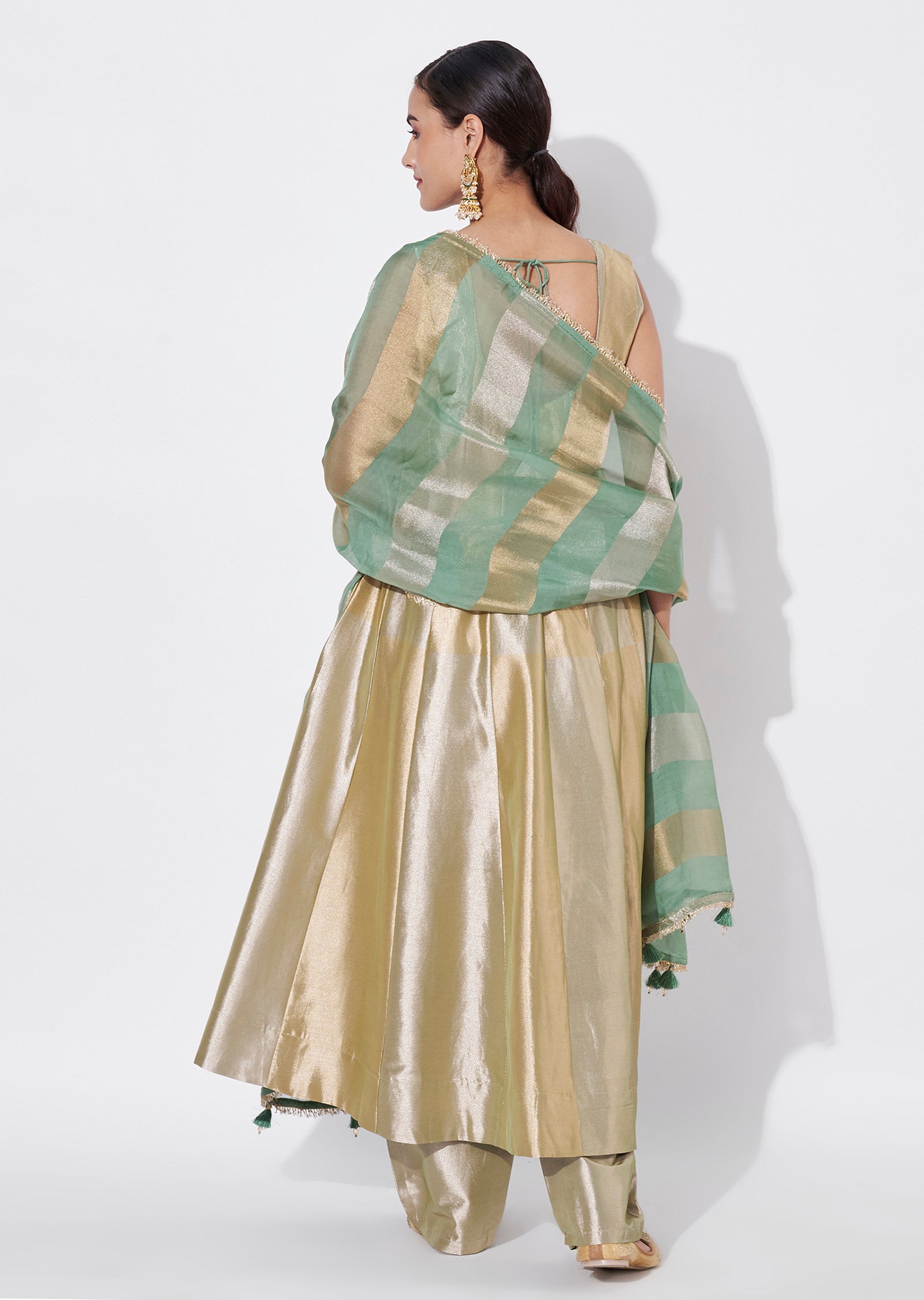 Green Tissue Anarkali Suit