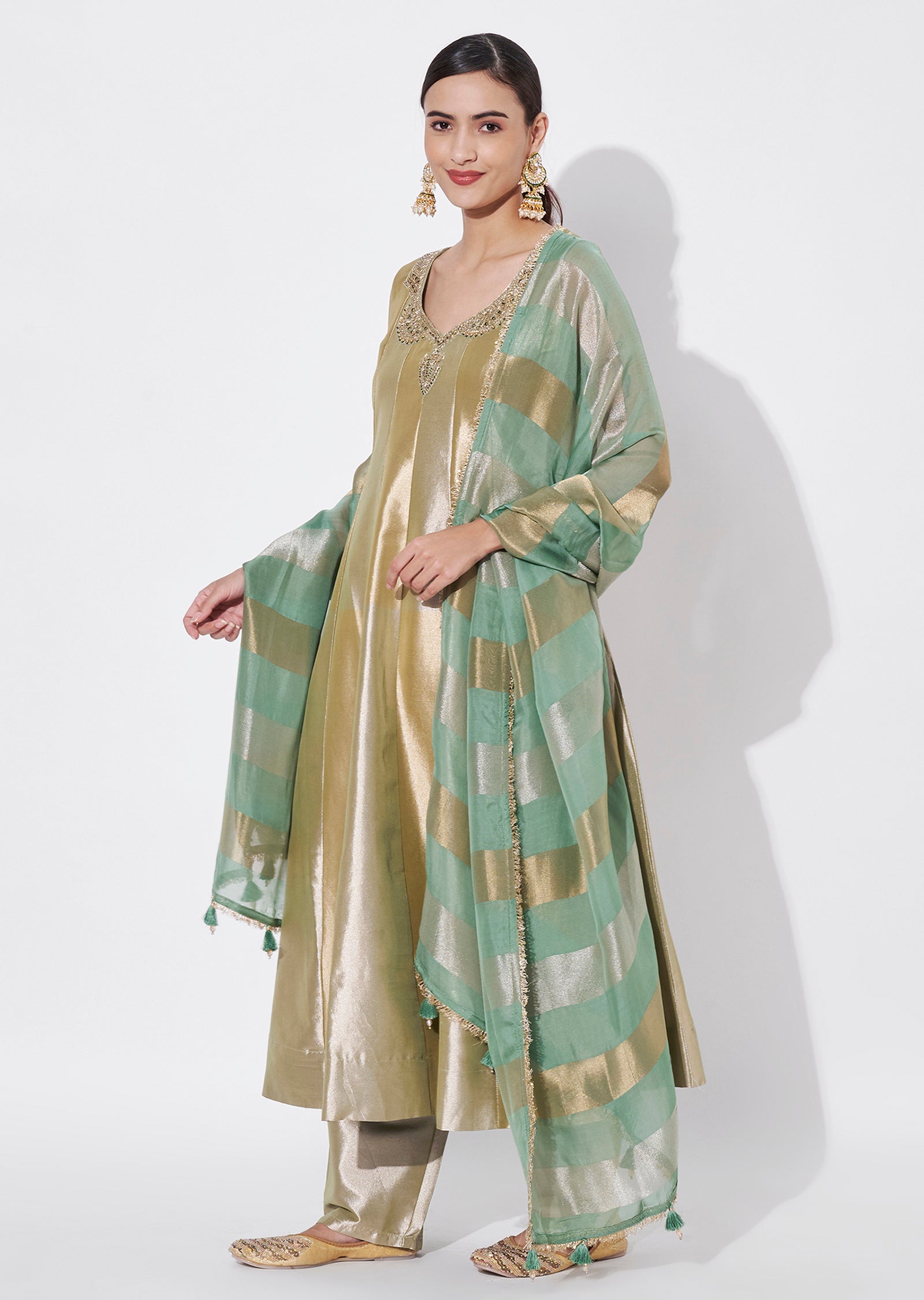Green Tissue Anarkali Suit