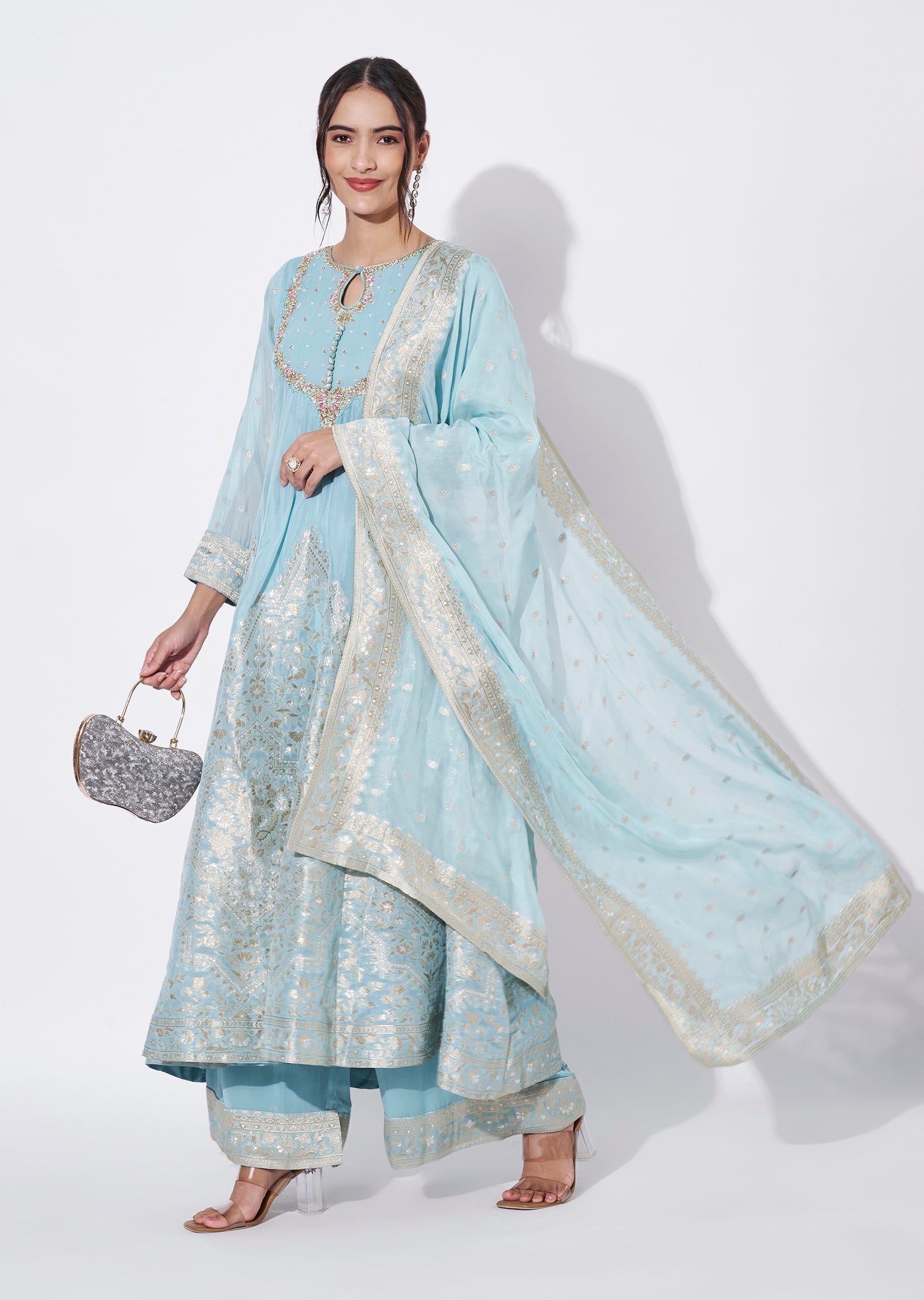 Dusty Blue Georgette Anarkali Suit