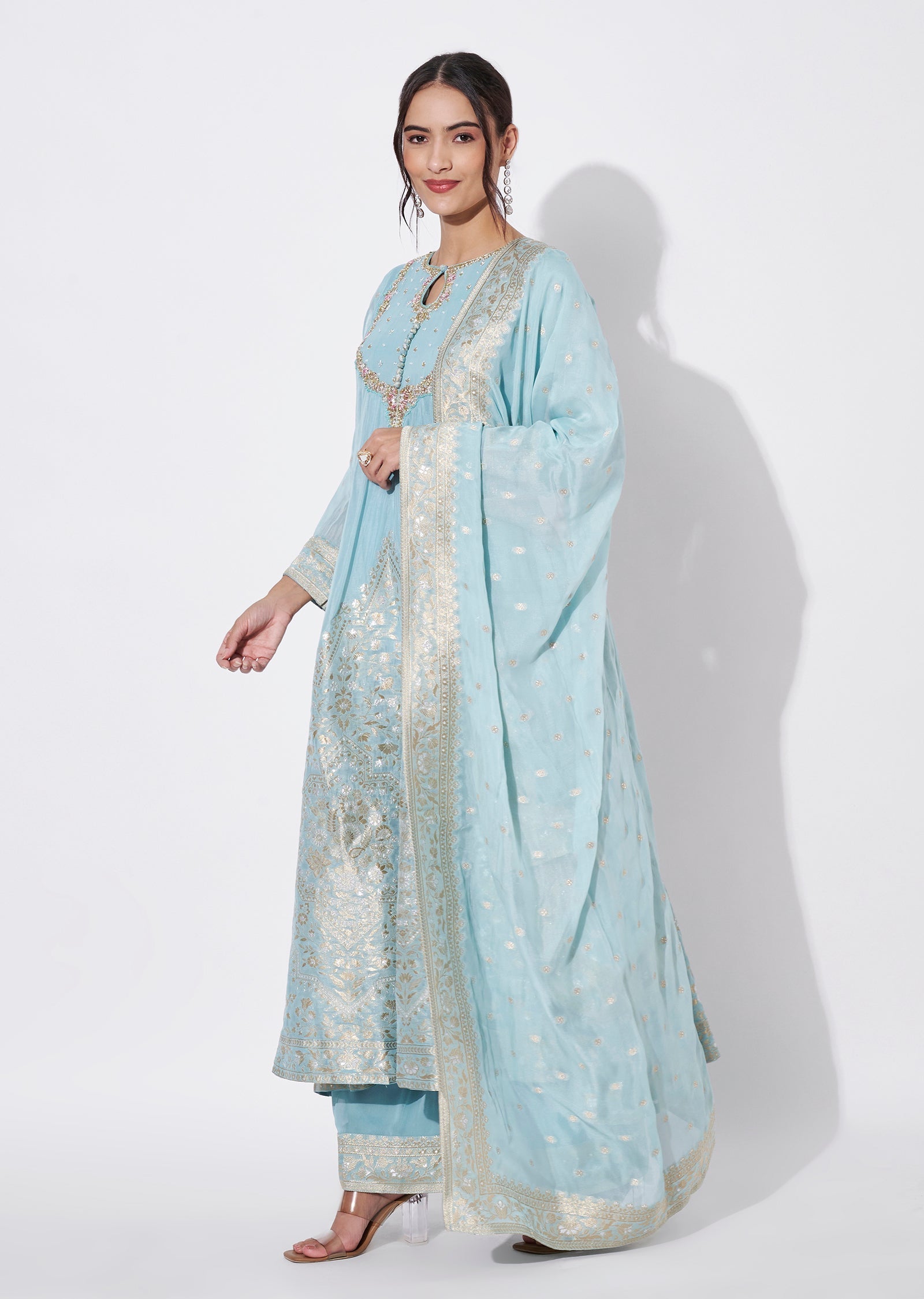 Dusty Blue Georgette Anarkali Suit