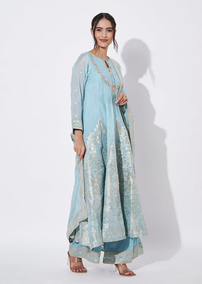Dusty Blue Georgette Anarkali Suit