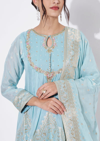 Dusty Blue Georgette Anarkali Suit