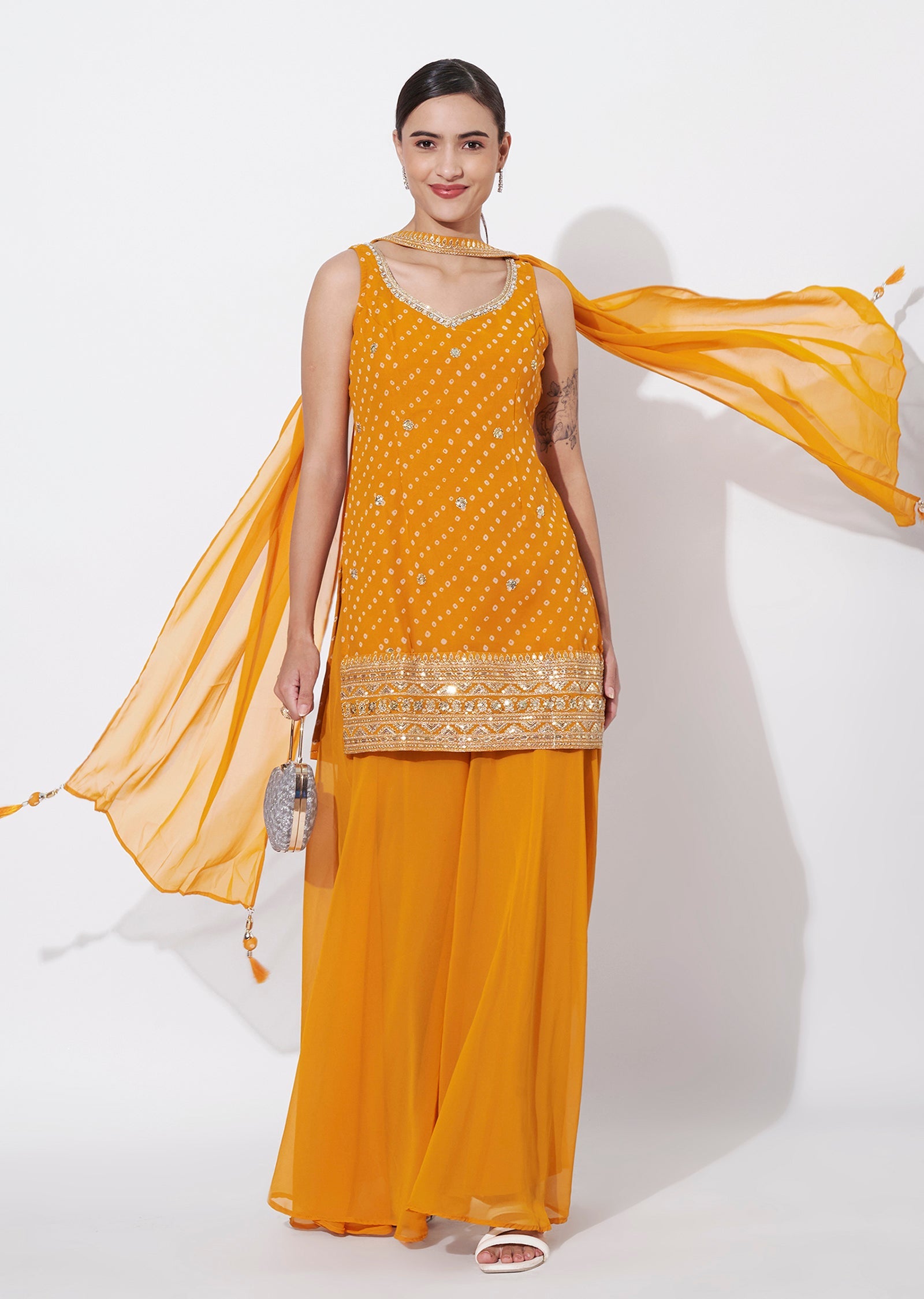 Yellow Georgette Sharara Set