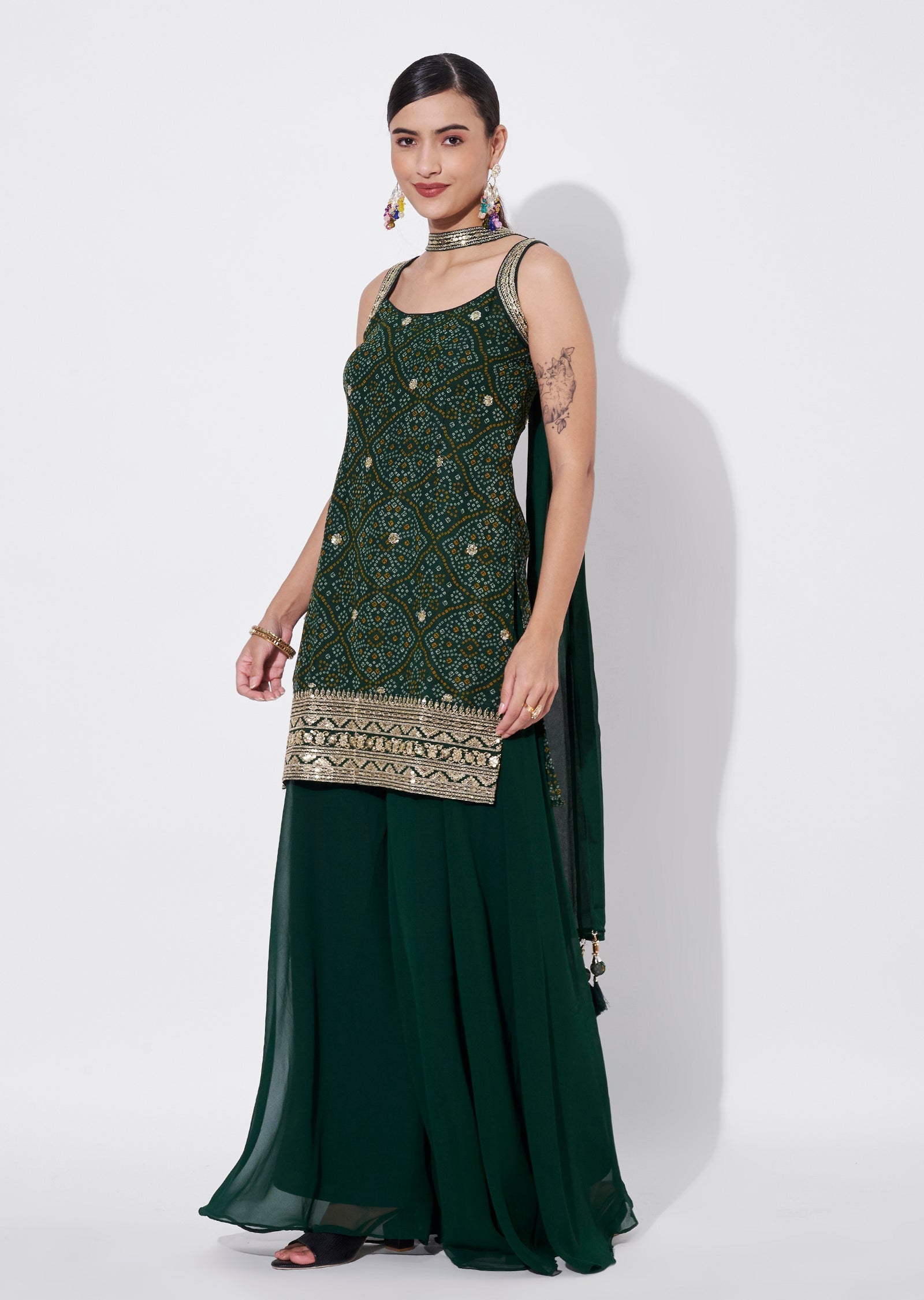 Green Georgette Sharara Set