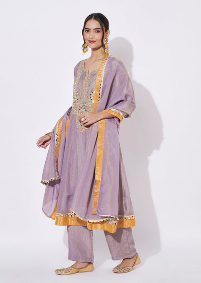 Lavender Tissue Anarkali Suit
