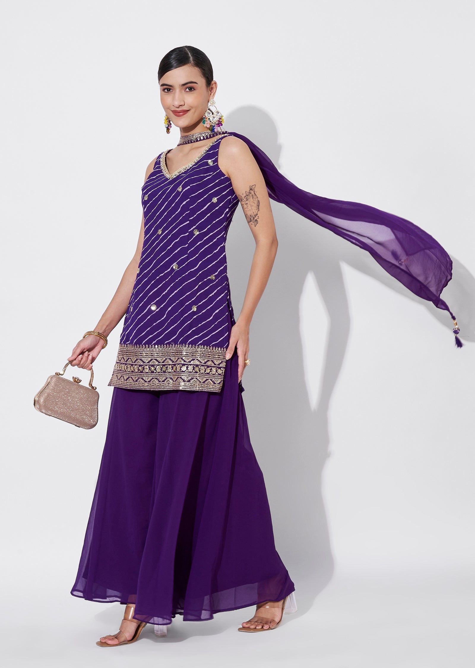 Purple Georgette Sharara Set